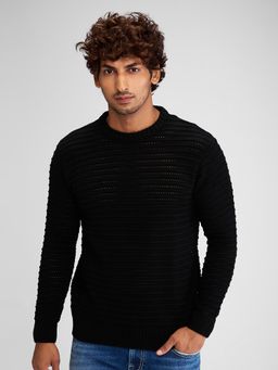 Spykar - Men Solid Black Comfort Fit Full Sleeves Sweater