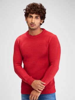 Spykar - Men Solid Orange Regular Fit Full Sleeves Sweater