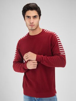 Spykar - Men Solid Red Regular Fit Full Sleeves Sweater