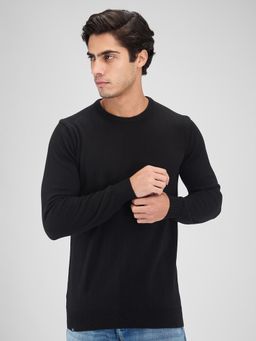 Spykar - Men Solid Black Regular Fit Full Sleeves Sweater