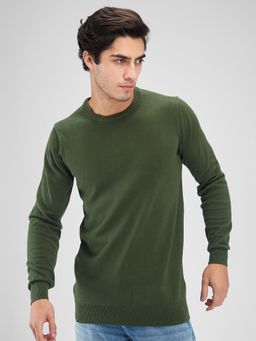 Spykar - Men Solid Green Regular Fit Full Sleeves Sweater
