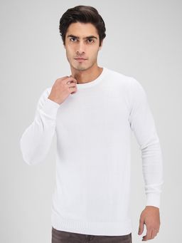 Spykar - Men Solid White Regular Fit Full Sleeves Sweater