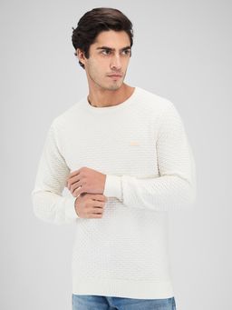 Spykar - Men Solid White Slim Fit Full Sleeves Sweater