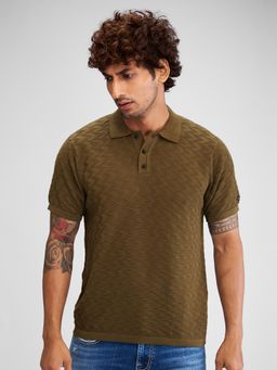 Spykar - Men Solid Green Slim Fit Half Sleeves Polo T-Shirt