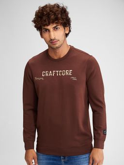 Spykar - Men Printed Brown Slim Fit Full Sleeves Sweatshirt