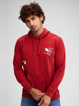 Spykar - Men Printed Red Regular Fit Full Sleeves Sweatshirt