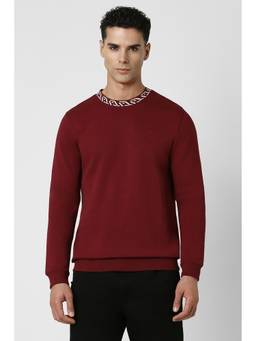 Van Heusen - Men Maroon Solid Crew Neck Sweatshirt
