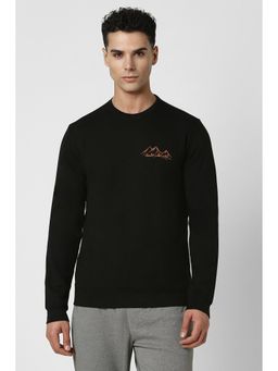 Van Heusen - Men Black Solid Crew Neck Sweatshirt