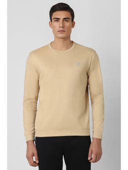 Van Heusen - Men Beige Solid Crew Neck Sweatshirt
