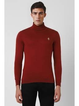 Van Heusen - Men Maroon Solid Turtle Neck Sweater