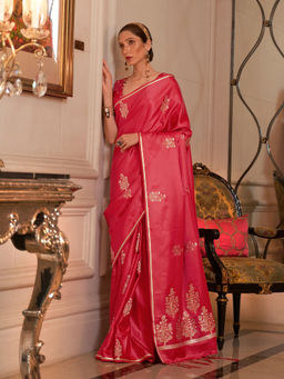 Odette - Festive Red Satin Woven Saree with Unstitched Blouse