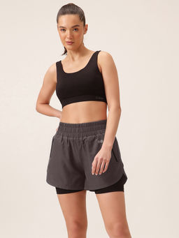 Clovia - Dark Grey Solid High-Rise Active Running Shorts