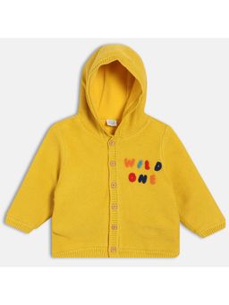 MINI KLUB - Yellow Full Sleeve Text Embroidered Sweater
