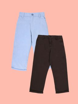 KiddoPanti - Multi-Colour Boys Elasticated Waistband Stright Fit Pant (Pack Of 2)