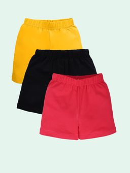 KiddoPanti - Multi-Colour Girls Cotton Thigh Length Shorts (Pack Of 3)