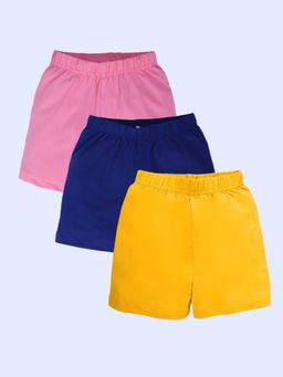 KiddoPanti - Multi-Colour Girls Cotton Thigh Length Shorts (Pack Of 3)