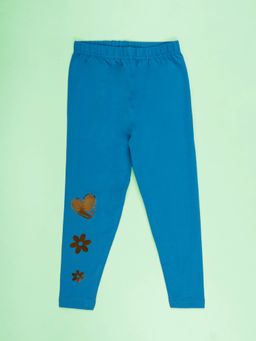 KiddoPanti - Turquoise Girls Heart and Flower Print Leggings