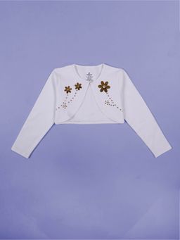 KiddoPanti - White Girls Fleece Flowers and Rhinestones Shrug