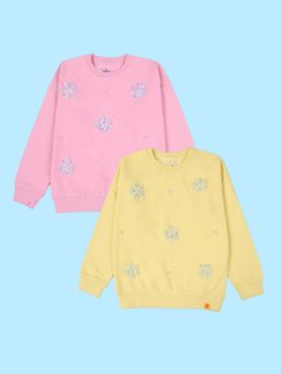 KiddoPanti - Multi-Colour Girls Fleece Sweatshirt (Pack Of 2)