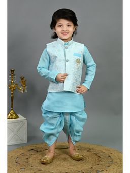 BT DEZINES - Boys Blue Motifs Kurta and Dhoti with Jacket