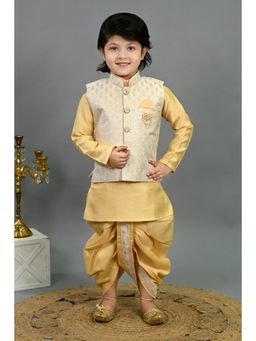 BT DEZINES - Boys Yellow Sequins Embellished Motifs Kurta and Dhoti with Jacket