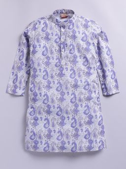 TABARD - Blue Cotton Knit Full Sleeves All Over Printed Kurta