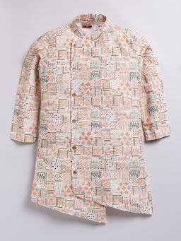 TABARD - Orange Cotton Knit Full Sleeves All Over Printed Kurta