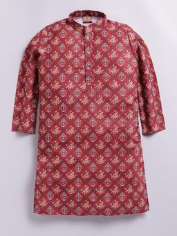 TABARD - Red Cotton Knit Full Sleeves All Over Printed Kurta