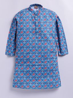 TABARD - Blue Cotton Knit Full Sleeves All Over Printed Kurta