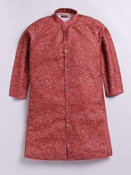 TABARD - Rust Cotton Knit Full Sleeves All Over Printed Kurta