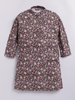 TABARD - Brown Cotton Knit Full Sleeves All Over Floral Printed Kurta