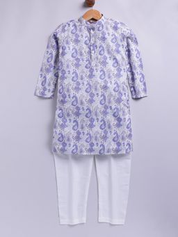 TABARD - Blue Cotton Knit Full Sleeves All Over Printed Kurta with Pyjama