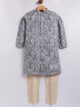 TABARD - Green Cotton Knit Full Sleeves All Over Printed Kurta with Pyjama