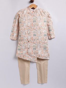 TABARD - Orange Cotton Knit Full Sleeves All Over Printed Kurta with Pyjama