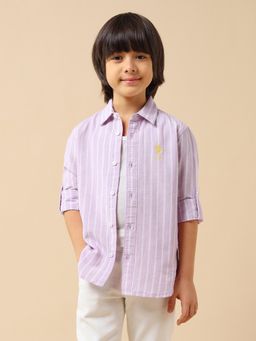 U.S. POLO ASSN. - Purple Boys Vertical Striped Dobby Shirt
