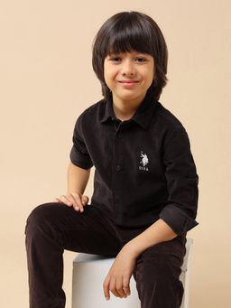 U.S. POLO ASSN. - Brown Boys Solid Corduroy Shirt