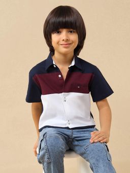 U.S. POLO ASSN. - Blue Boys Colour blocked Oxford Shirt