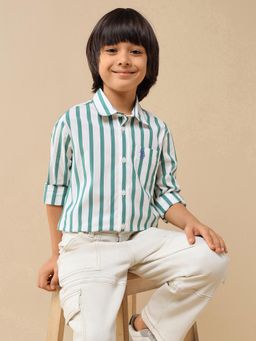 U.S. POLO ASSN. - Green Boys Vertical Striped Regular Fit Shirt