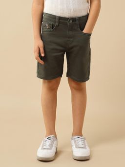 U.S. POLO ASSN. - Green Boys Solid Relaxed Fit Shorts