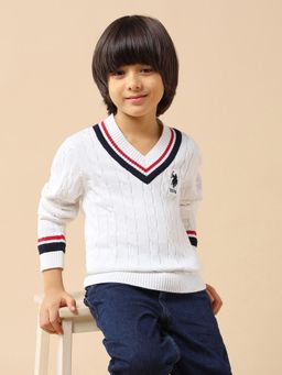 U.S. POLO ASSN. - White Boys Patterned Cable Knit Sweater