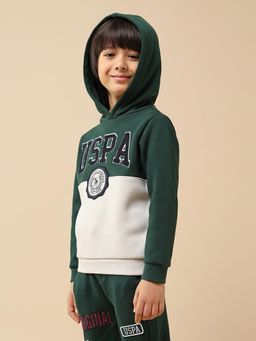 U.S. POLO ASSN. - Green Boys Brand Appliqued Regular Fit Hoodie