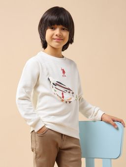 U.S. POLO ASSN. - White Boys Textured Patterned Knit Regular Fit Sweatshirt