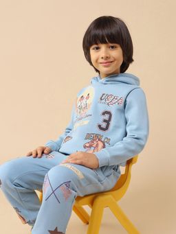 U.S. POLO ASSN. - Blue Boys Brand Printed Regular Fit Hoodie