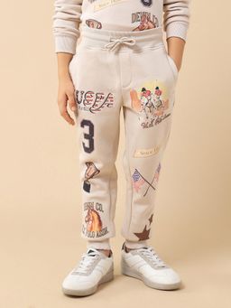 U.S. POLO ASSN. - Beige Boys Brand Printed Regular Fit Joggers