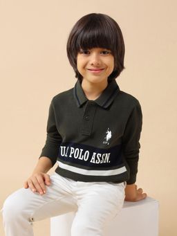 U.S. POLO ASSN. - Green Boys Brand Printed Regular Fit Polo T-Shirt