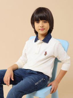U.S. POLO ASSN. - White Boys Solid Regular Fit Polo T-Shirt
