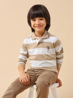 U.S. POLO ASSN. - Brown Boys Horizontal Striped Regular Fit Polo T-Shirt