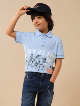 U.S. POLO ASSN. - Blue Boys Brand Printed Regular Fit Polo T-Shirt
