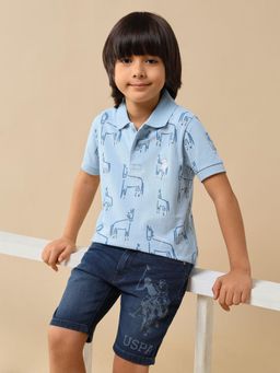 U.S. POLO ASSN. - Blue Boys Brand Printed Regular Fit Polo T-Shirt