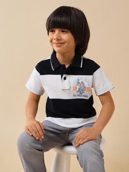 U.S. POLO ASSN. - Navy Blue Boys Horizontal Striped Regular Fit Polo T-Shirt